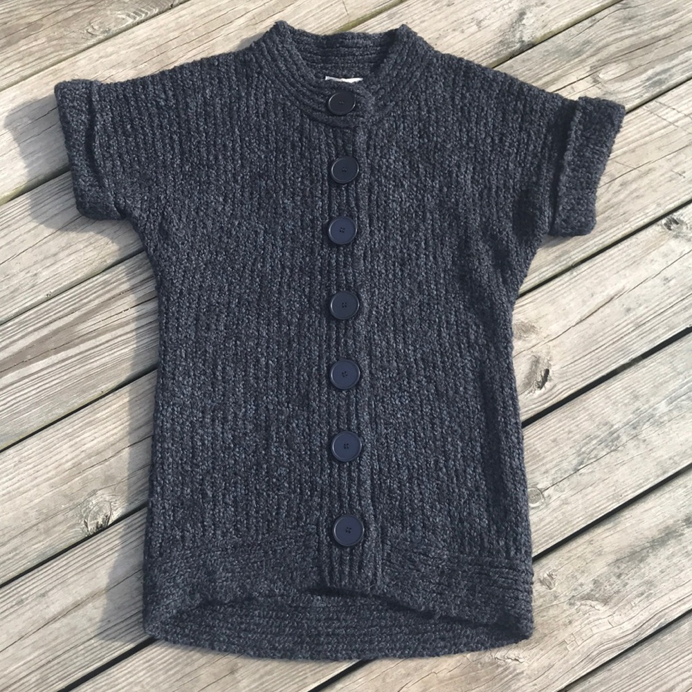 Kensie Long Button Front Short Sleeve Sweater